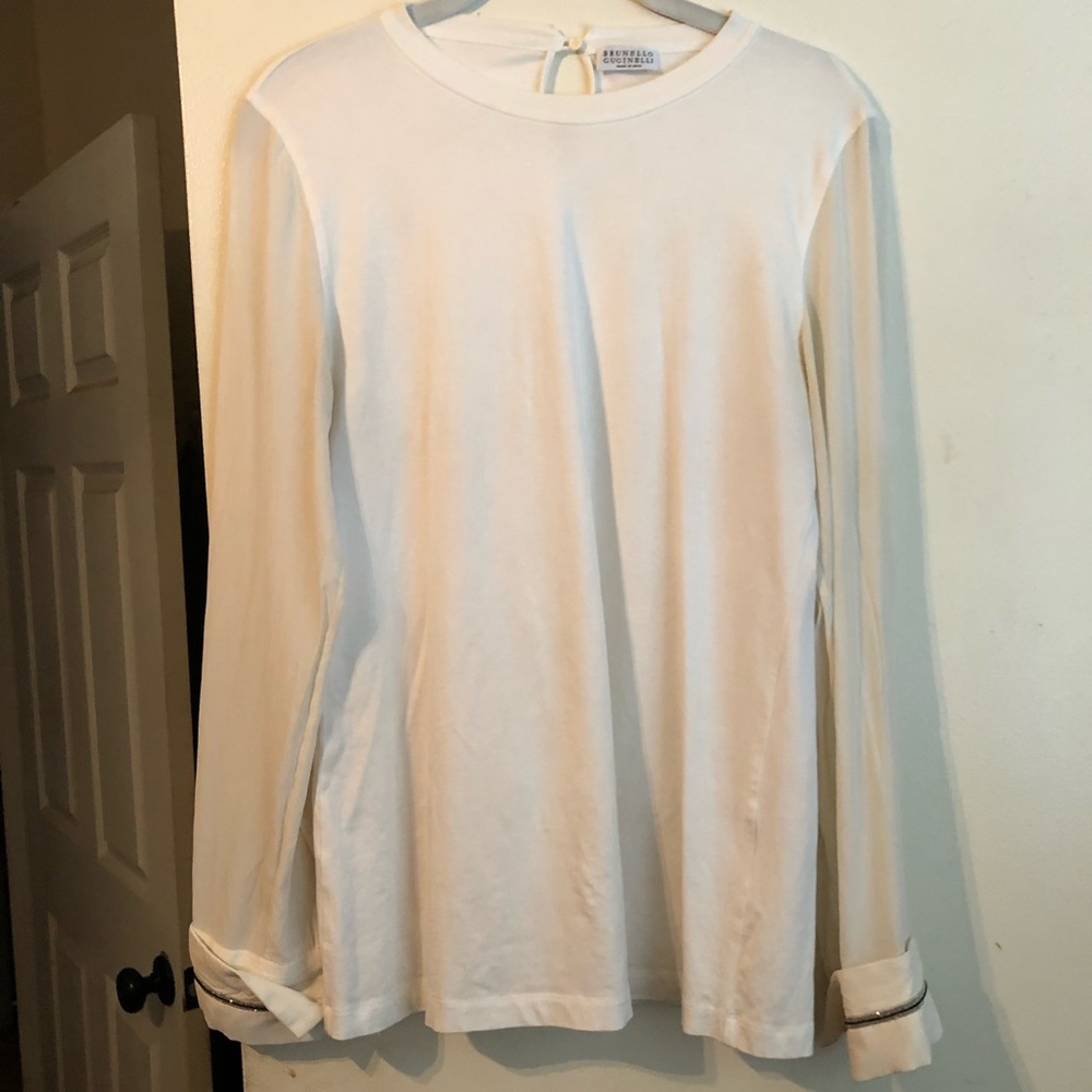 BRUNELLO CUCINELLI T-SHIRT WITH MONILI SILK SLEEVE